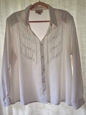 Voir Collection Vintage Sheer White Embroidered Blouse